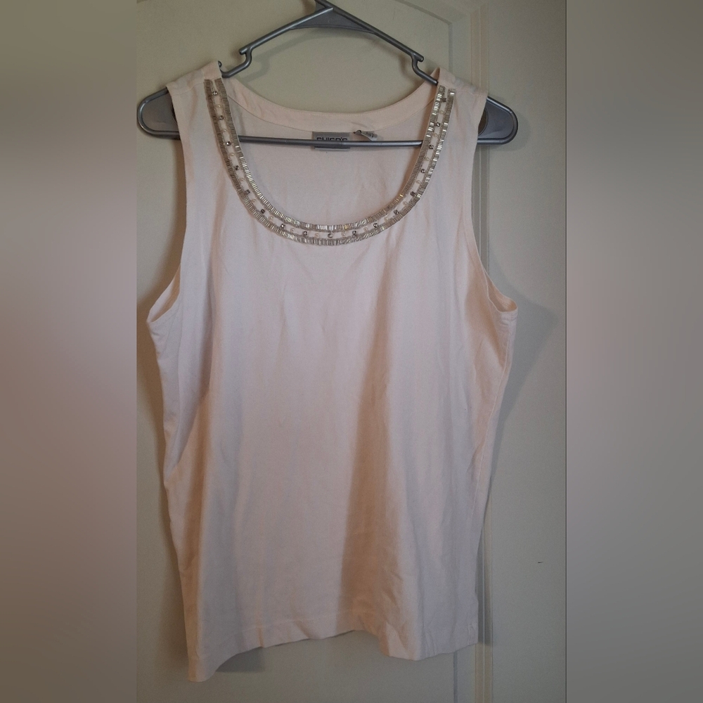 Chicos Beaded Embellished Cream‎ Sleeveless Top Sz 2 Boho Neutral Profesional